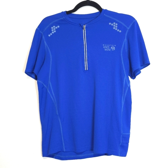 MOUNTAIN HARDWEAR Blue Cycling Short Sleeve Jersey Shirt 1/4 Zip Pullover Medium - Picture 1 of 11